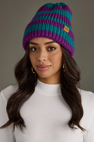 Rib Stripe Fleece Lined Beanie