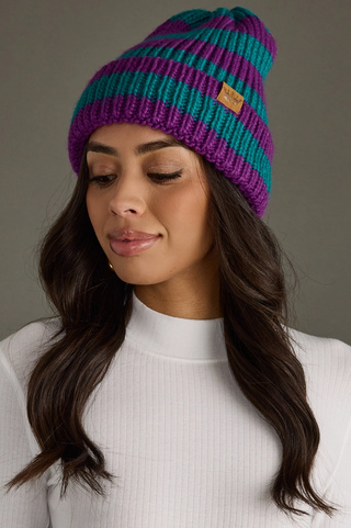 Rib Stripe Fleece Lined Beanie