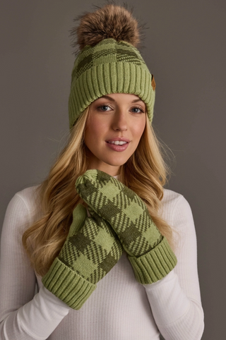 Plaid Patterned Fleece Lined Knit Pom Pom Hat