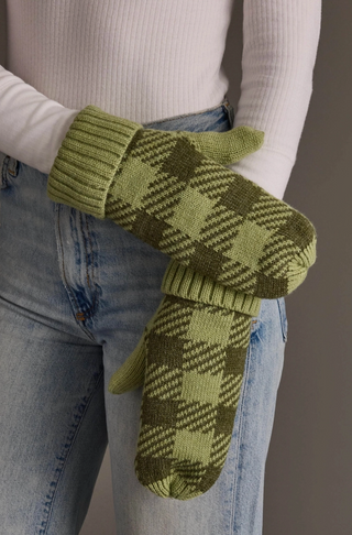 Plaid Patterned Fleece Lined Knit Mittens