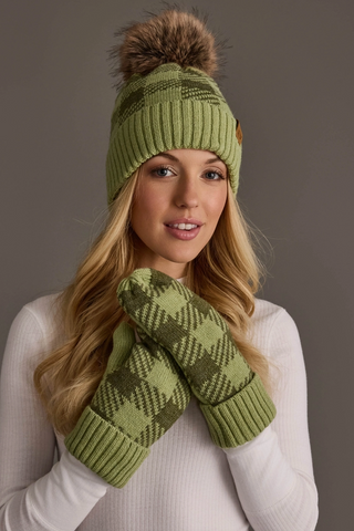 Plaid Patterned Fleece Lined Knit Mittens