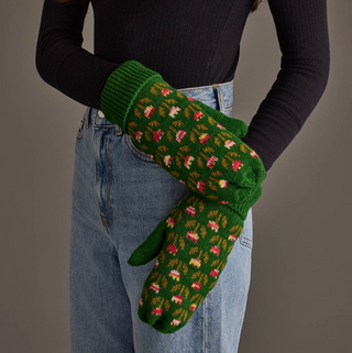 Tulip Patterned Fleece Lined Knit Mittens