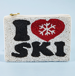 I Love Ski Beaded Coin Purse