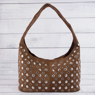 Studded Suede Shoulder Bag