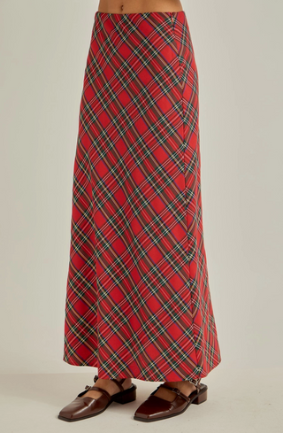 Tartan Plaid Flare Maxi Skirt