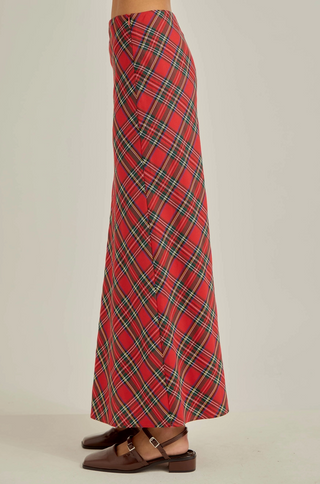 Tartan Plaid Flare Maxi Skirt