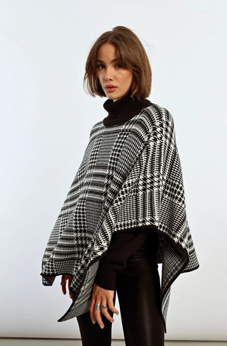 Plaid Turtleneck Poncho