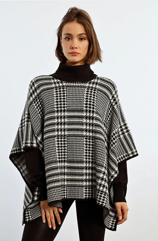 Plaid Turtleneck Poncho