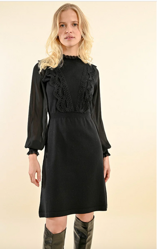 Front Lace Ruffle Woven Dress