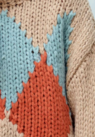 Hand-Knit Argyle Turtleneck Sweater