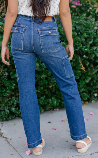 High Waisted Cargo Denim Pants