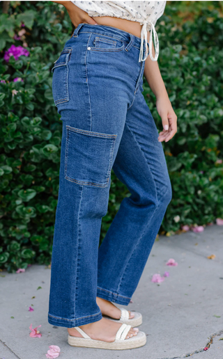 High Waisted Cargo Denim Pants