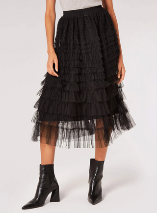 Tulle Ruffle Tiered Midi Skirt