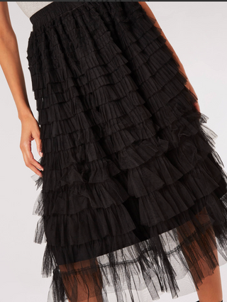 Tulle Ruffle Tiered Midi Skirt