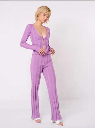 Wide Rib Lilac Knit Pants-FINAL SALE