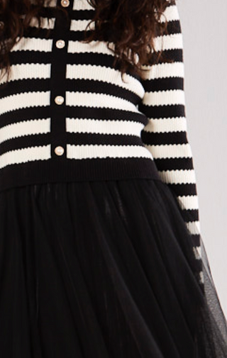 Striped Faux Cardigan Tulle Skirt Dress
