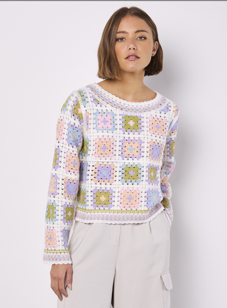 Pastel Crochet Square Sweater