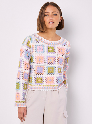 Pastel Crochet Square Sweater