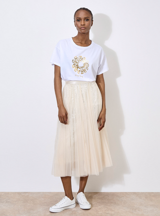 Sequin Tulle Layer Midi Skirt