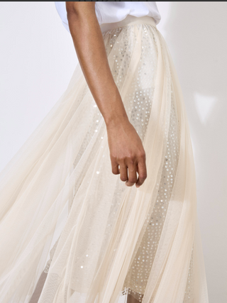 Sequin Tulle Layer Midi Skirt
