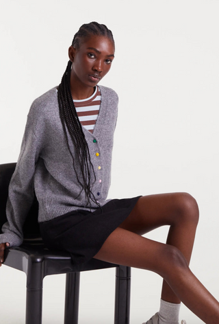 Multicolored Button Knit Cardigan