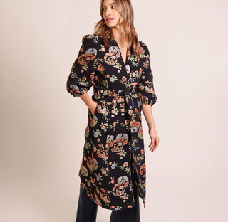 Floral Puff Sleeve Duster Coat