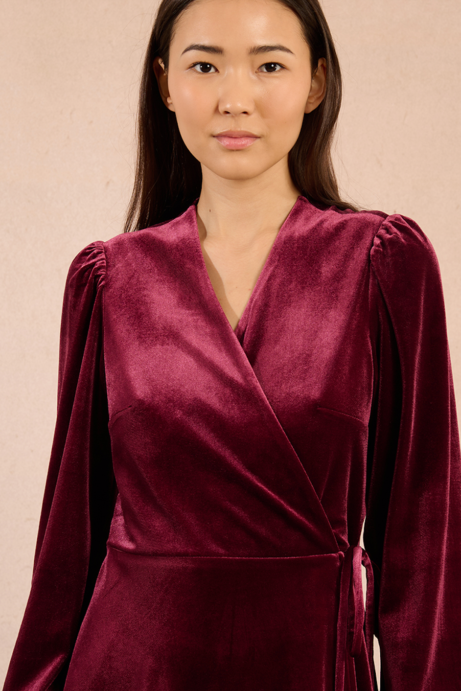 velvet red wrap dress LADIES KNITTED Dress DARK RED / XL