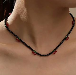 Cherry Drops Beaded Necklace