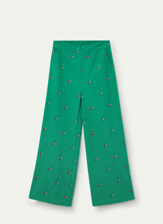 Cherry Embroidered High-Waisted Trousers