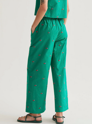 Cherry Embroidered High-Waisted Trousers