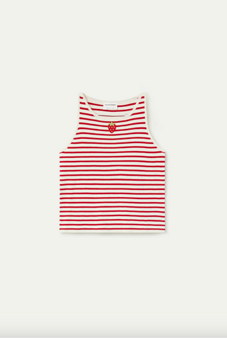 Embroidered Strawberry Striped Knit Tank Top