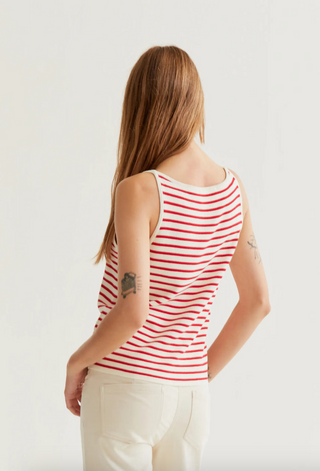 Embroidered Strawberry Striped Knit Tank Top