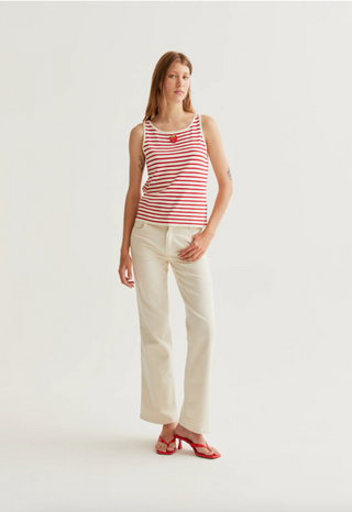 Embroidered Strawberry Striped Knit Tank Top