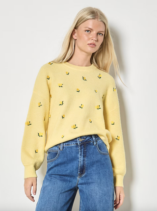 Embroidered Lemon Knit Sweater