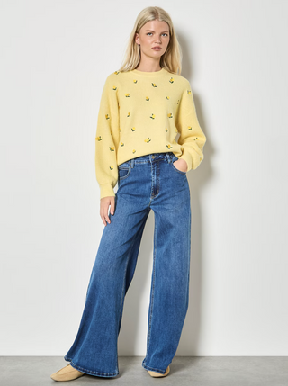 Embroidered Lemon Knit Sweater