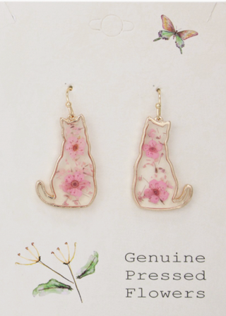Pink Dried Flower Cat Earrings