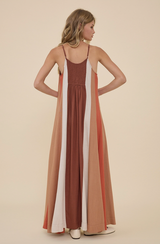 Color Block Stripe Flowy Maxi Dress