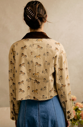Horse Print Cropped Barn Jacket