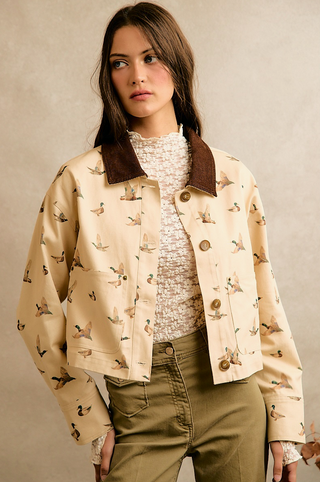 Mallard Duck Print Cropped Barn Jacket