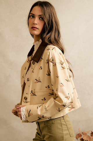 Mallard Duck Print Cropped Barn Jacket