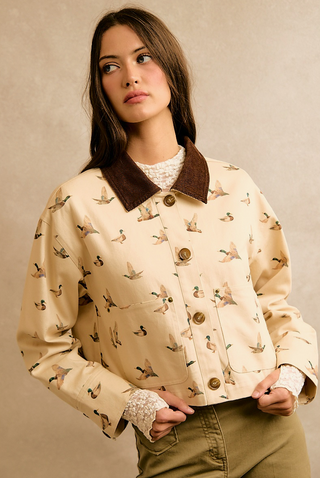 Mallard Duck Print Cropped Barn Jacket