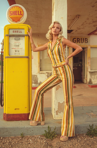 Stripe Denim Belted Jumpsuit