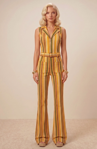 Stripe Denim Belted Jumpsuit
