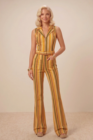 Stripe Denim Belted Jumpsuit