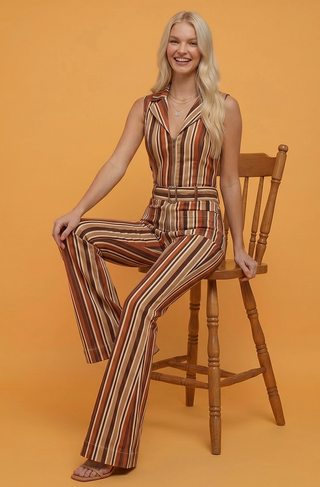 Stripe Denim Belted Jumpsuit