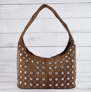 Studded Suede Shoulder Bag
