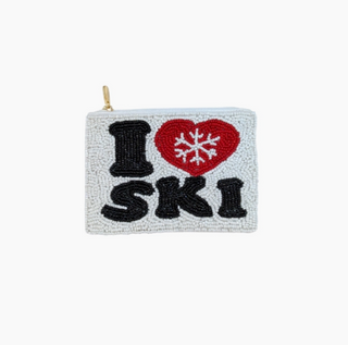 I Love Ski Beaded Coin Purse