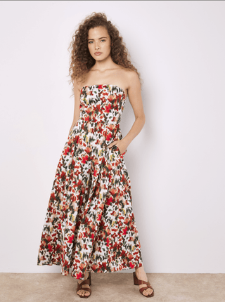 Bandeau Tie Back Ikat Floral Print Palazzo Jumpsuit - Sincerely Betty