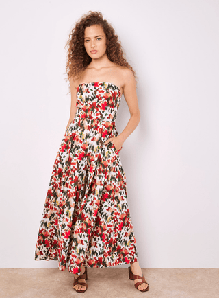 Bandeau Tie Back Ikat Floral Print Palazzo Jumpsuit - Sincerely Betty