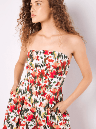 Bandeau Tie Back Ikat Floral Print Palazzo Jumpsuit - Sincerely Betty